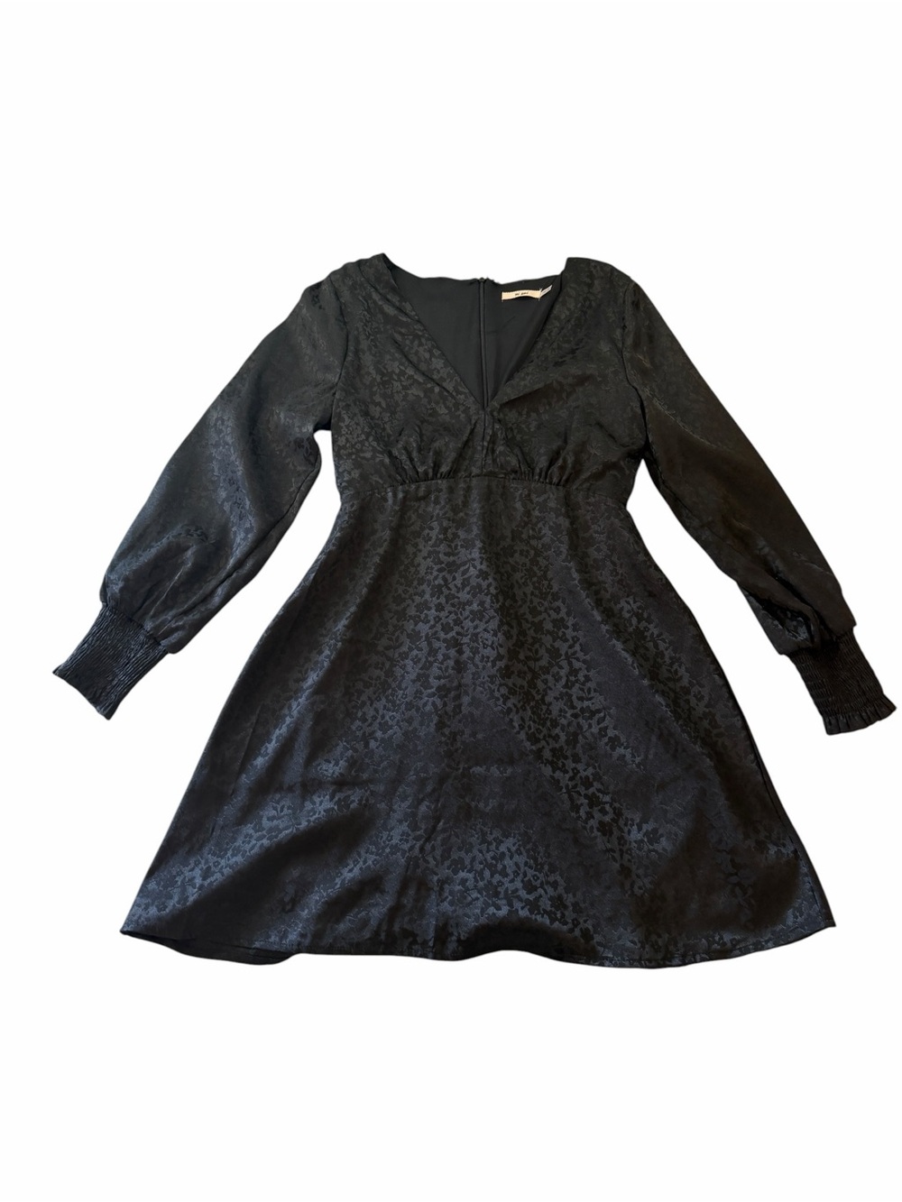 miami Black Long Sleeve Textured A-Line Dress